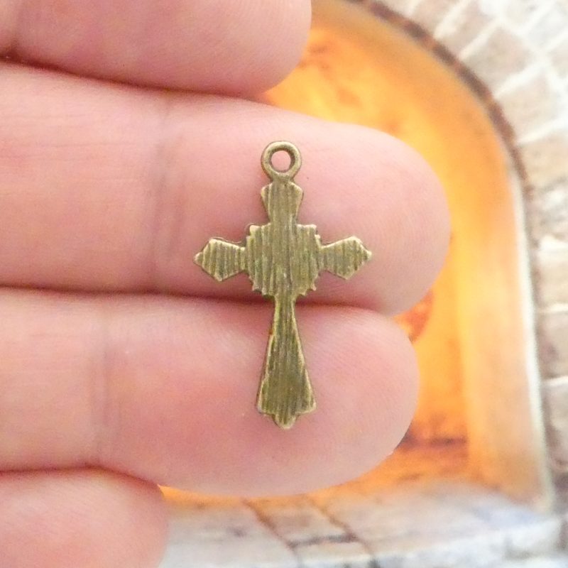 BULK 40 Bronze Crucifix Cross Charm Pendant for Rosary Parts by TIJC SP1652B - Image 4