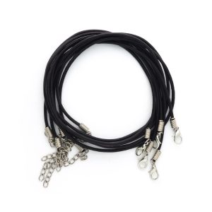 black leather cord necklace with silver clasp