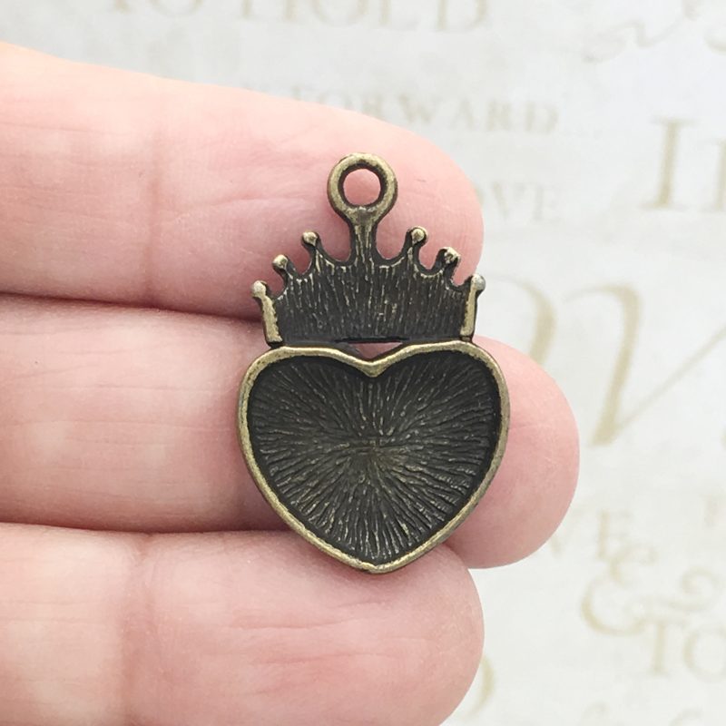 5 Crown Heart Charm Pendant Bronze by TIJC SP1357 - Image 2