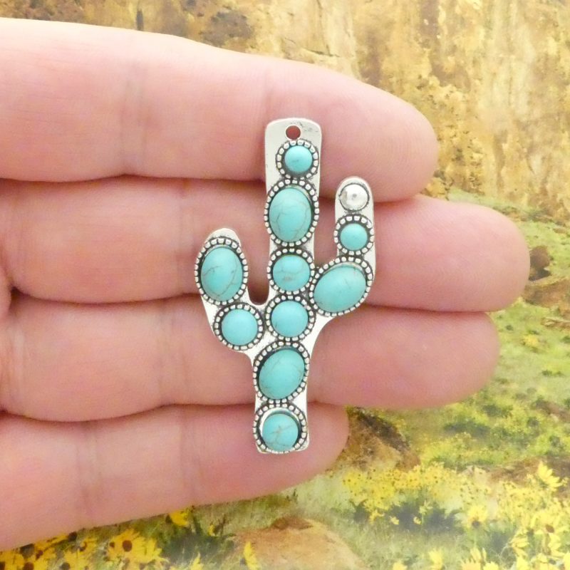 Turquoise Cactus Pendants for Jewelry Making