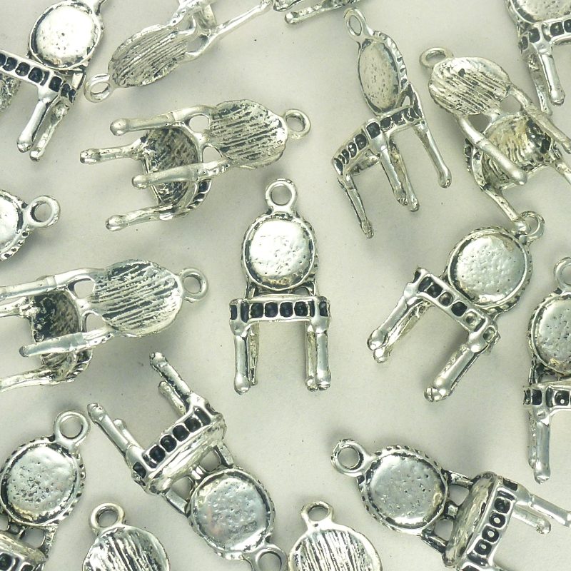 2 pcs - 3d Vintage Silver Chair Charm 27x12mm by TIJC SP0965 - Image 3