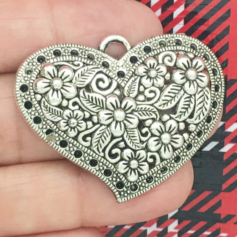 silver heart flower pendant