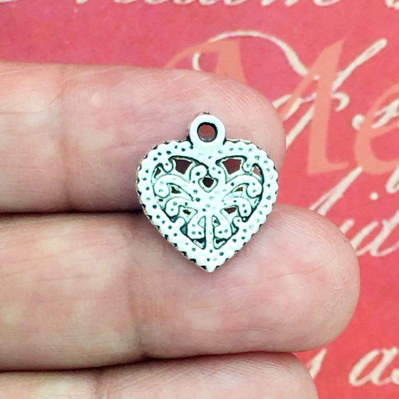15 Silver Filigree Heart Charm Pendant by TIJC SP0890 - Image 2