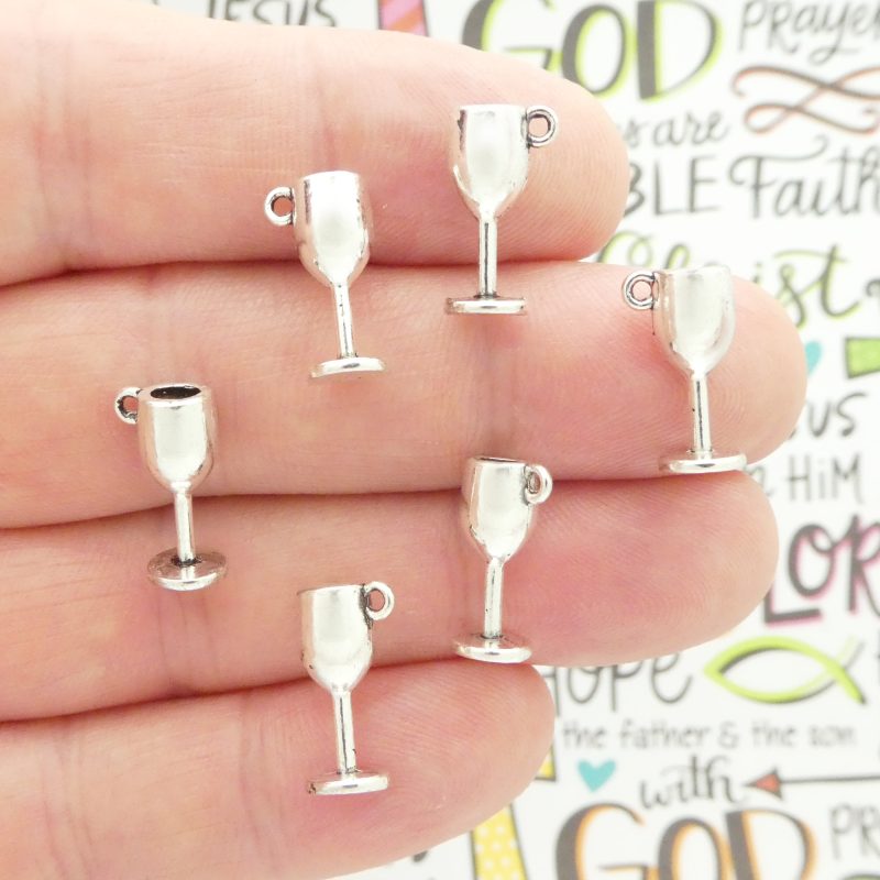 8 Silver Wine Glass Charm Cocktails Pendant 15x8mm by TIJC SP1030 - Image 4