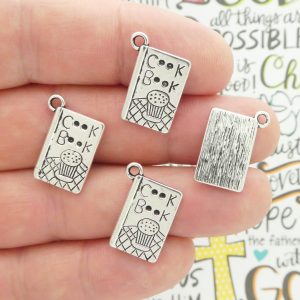 BULK 40 Silver Cookbook Cooking Charm Pendant 19x14mm by TIJC SP1325B