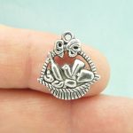8 Silver Wine Basket Charm Pendant Double Sided by TIJC SP1329