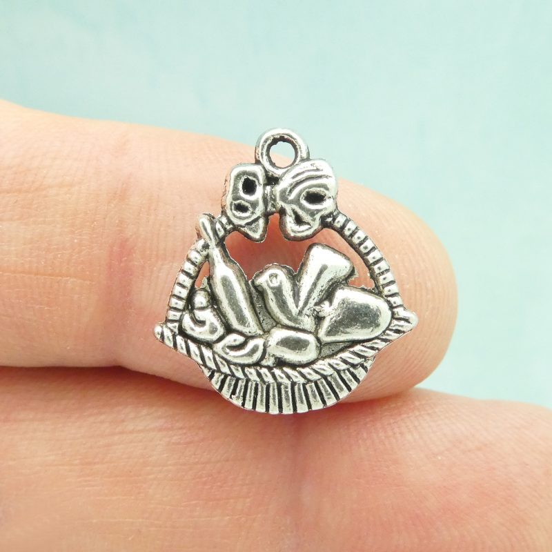 BULK 40 Silver Wine Basket Charm by TIJC SP1329B - Image 2