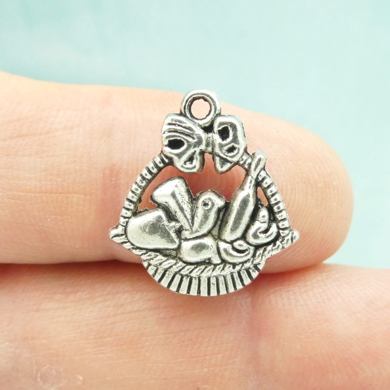 BULK 40 Silver Wine Basket Charm by TIJC SP1329B - Image 3