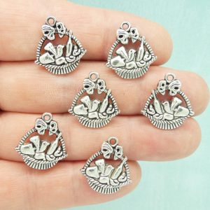 BULK 40 Silver Wine Basket Charm by TIJC SP1329B