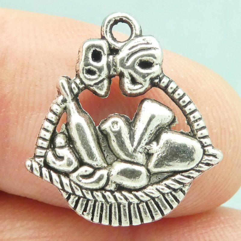 BULK 40 Silver Wine Basket Charm by TIJC SP1329B - Image 4