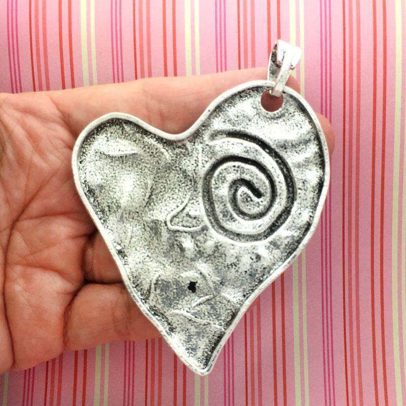 BULK 3 Silver Hammered Heart Charm Pendant by TIJC SP1496B - Image 2