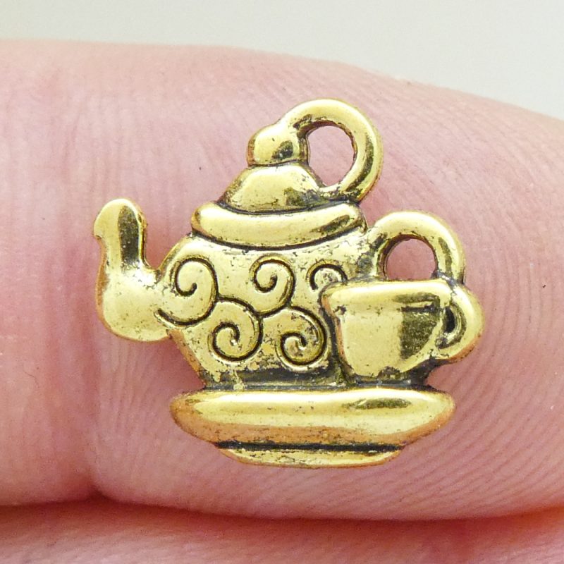gold teapot charm for jewelry making