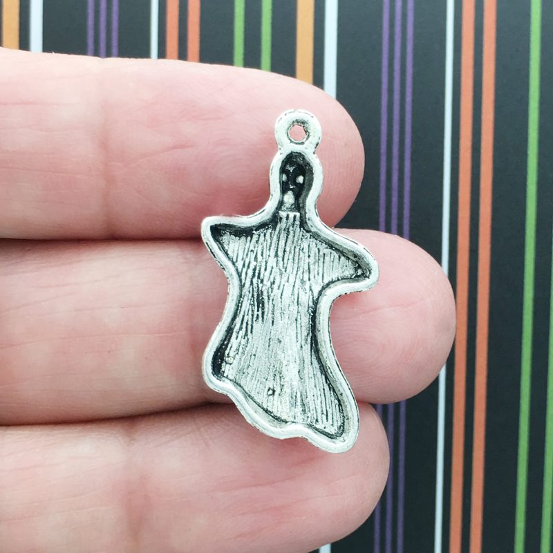 BULK 30 Ghost Charm Halloween Pendant Silver by TIJC SP0737B - Image 2