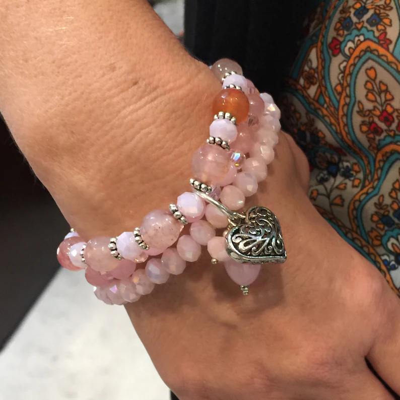 rose quartz heart charm bracelets
