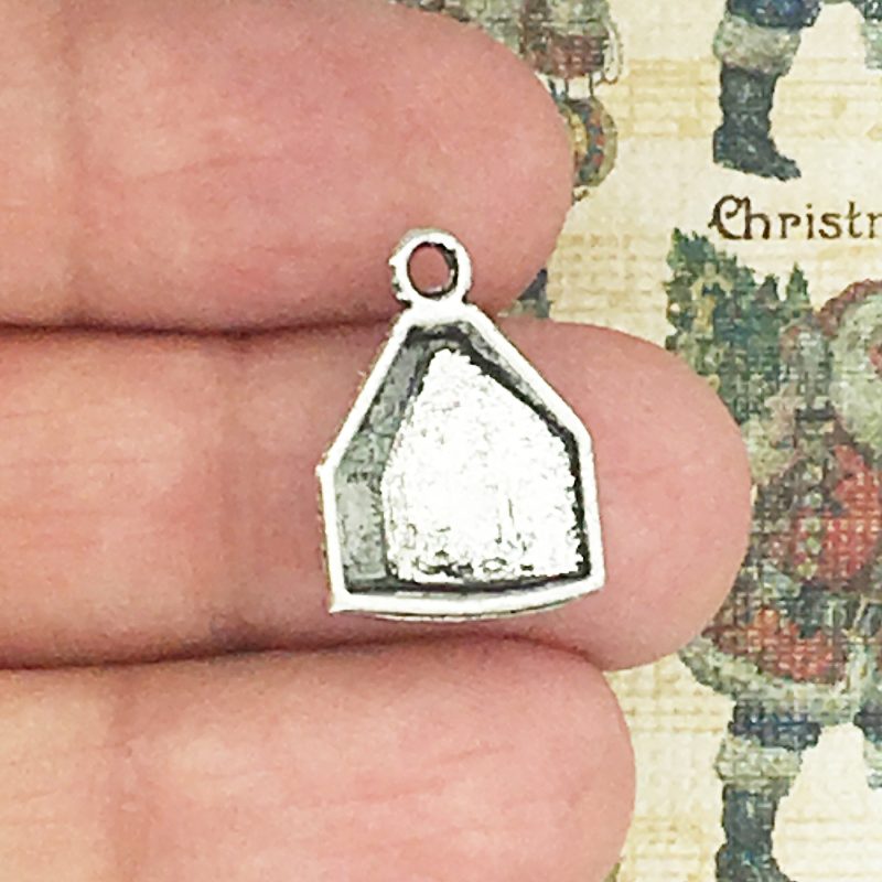 BULK 40 Gingerbread House Charm Silver by TIJC SP0523B - Image 2