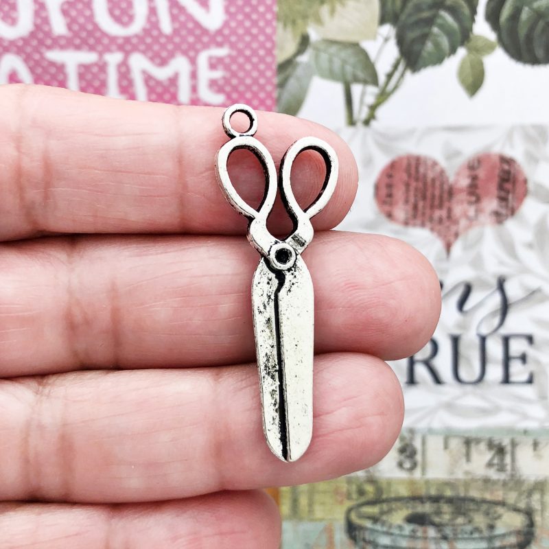 10 Scissor Charm Sewing Pendant Silver by TIJC SP0218 - Image 2