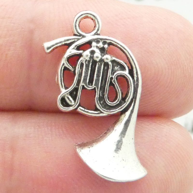 silver French horn charm
