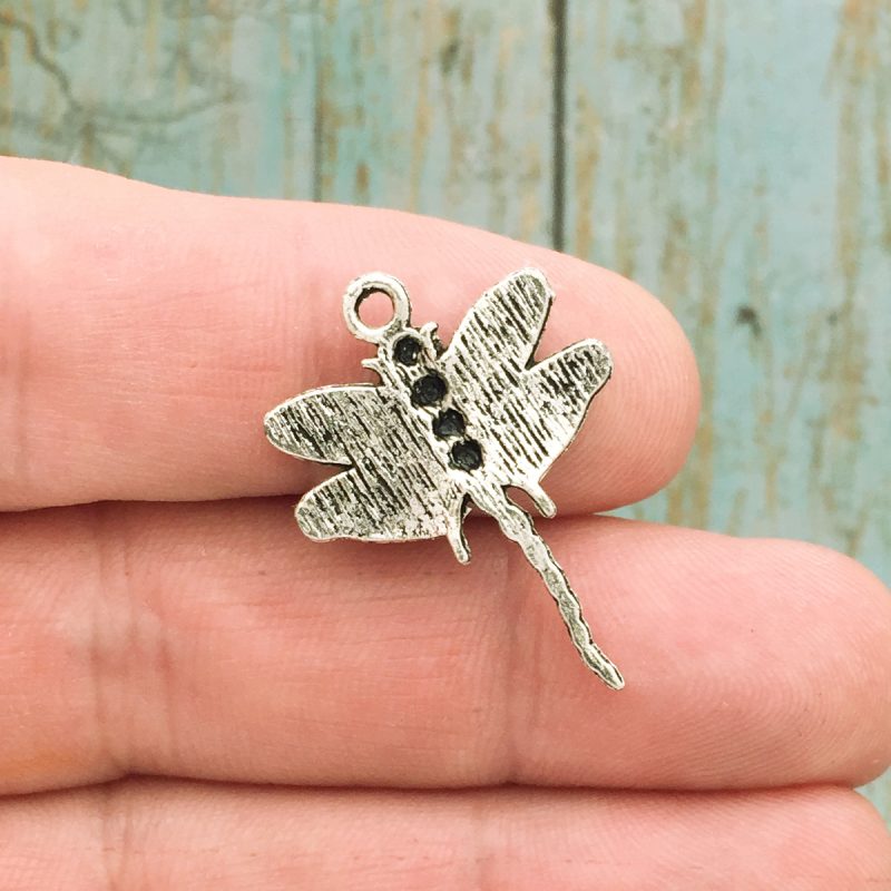 BULK 25 Dragonfly Charm Silver by TIJC SP0840B - Image 2