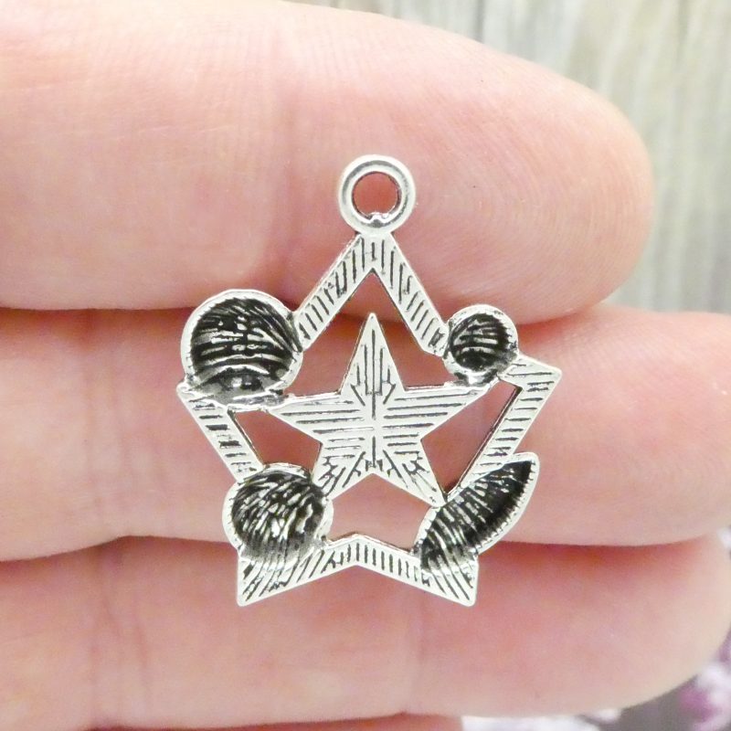 8 Silver All Star Sports Charm for Baseball, Basketball, Football, Soccer 30x25mm by TIJC SP0861 - Image 5