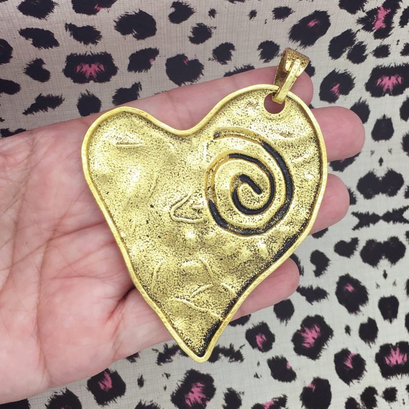 1 Hammered Heart Charm Pendant Gold by TIJC SP1479 - Image 2