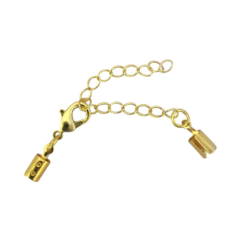 BULK 12 Gold Fold Over Clasp Ends with Lobster Clasp and Extension Chain 15x9mm by TIJC GPLOB002B - Image 2