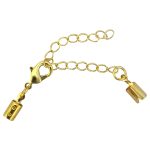 BULK 12 Gold Fold Over Clasp Ends with Lobster Clasp and Extension Chain 15x9mm by TIJC GPLOB002B