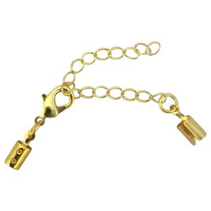 3 Gold Fold Over Clasp Ends with Lobster Clasp and Extension Chain by TIJC GPLOB002