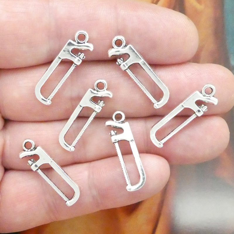 12 Silver Hack Saw Charm Tool Pendant 26x8mm by TIJC SP0495 - Image 2