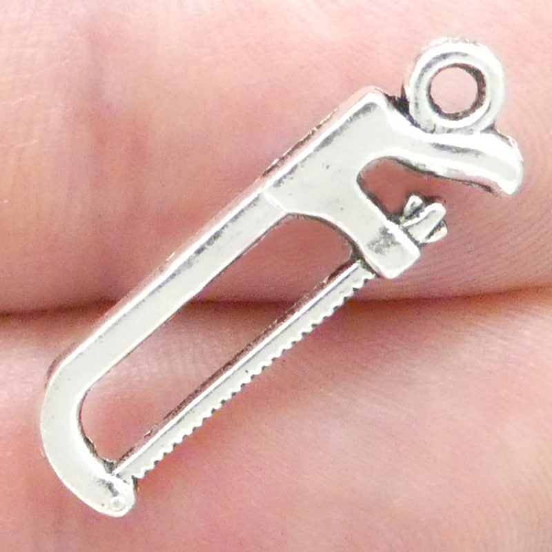 12 Silver Hack Saw Charm Tool Pendant 26x8mm by TIJC SP0495 - Image 3