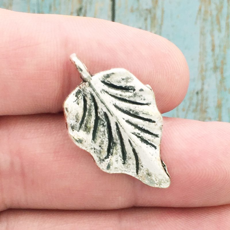 BULK 16 Silver Leaf Charm by TIJC SP0520B - Image 4