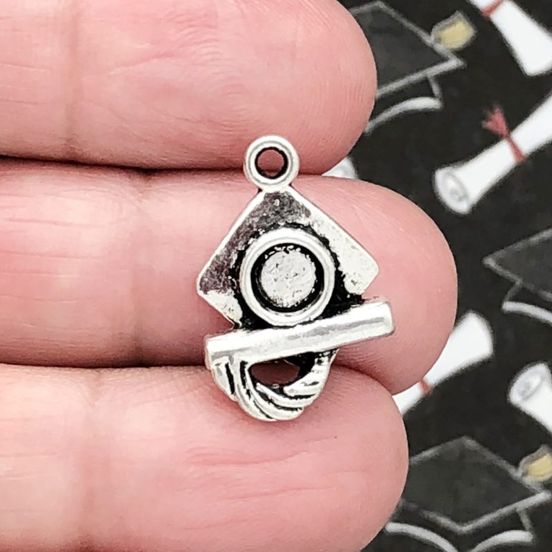 BULK 40 Silver Graduation Cap Charm by TIJC SP0875B - Image 2