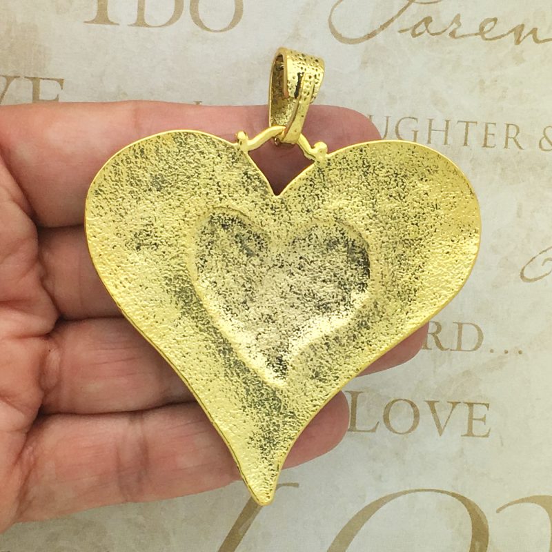 BULK 3 Gold Hammered Heart Charm Pendant by TIJC SP1517B - Image 2