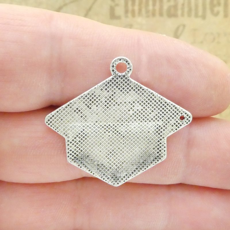 BULK 8 Silver Graduation Cap Charm Large by TIJC SP1909B - Image 5