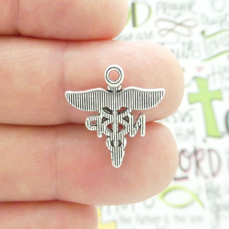 BULK 30 NP Caduceus Medical Charm Silver by TIJC SP1984B - Image 3