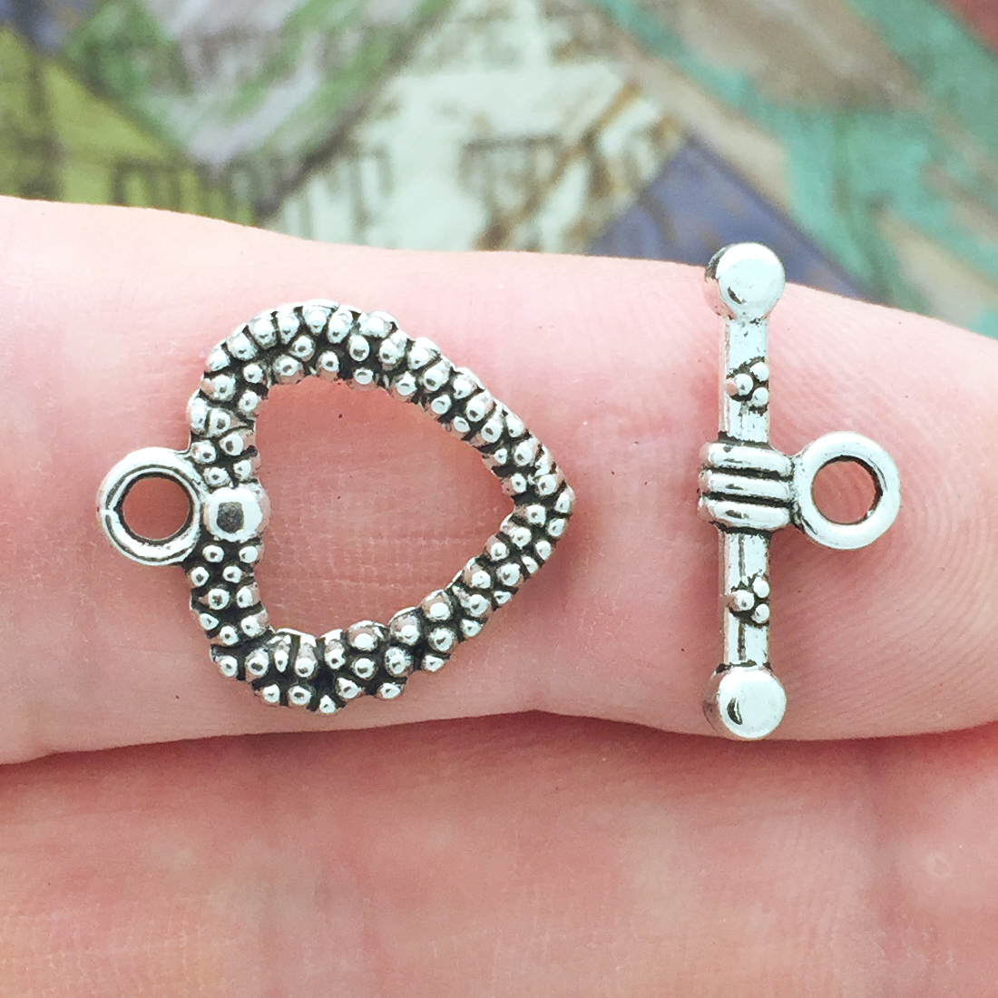 Pewter Heart Toggle Clasps