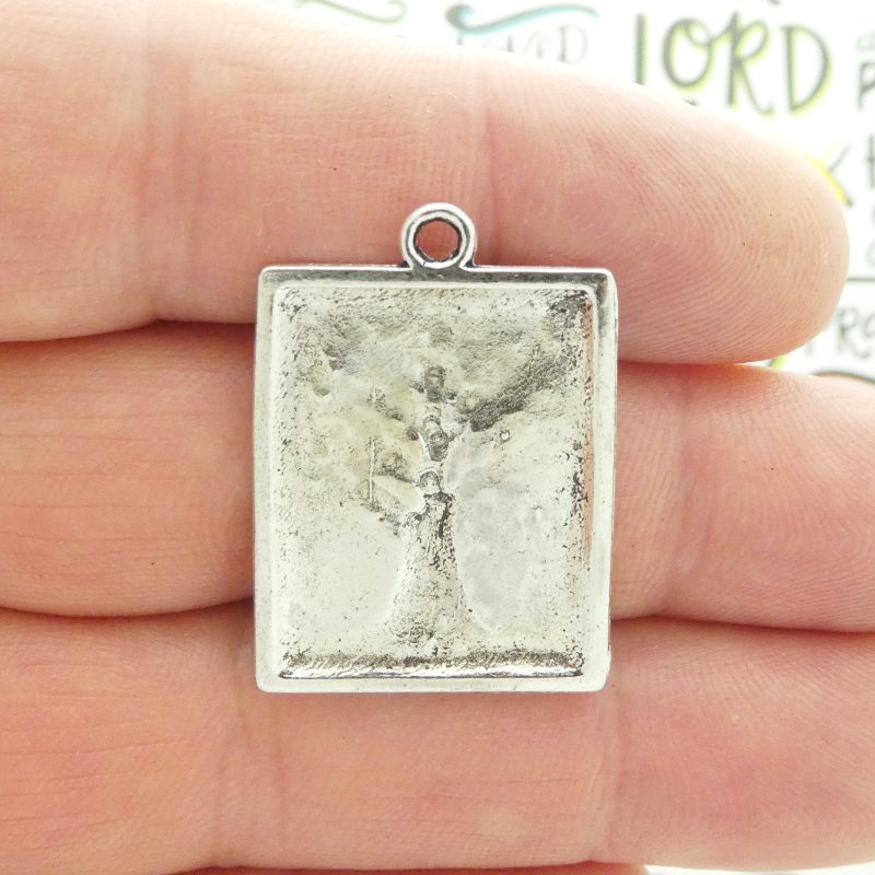 BULK 8 Silver Tree Charm on Rectangle Plate 32x22mm by TIJC SP1272B - Image 4