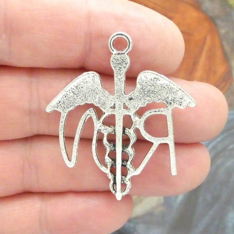 4 Silver RN Caduceus Charm Medical Pendant 44x37mm by TIJC SP1386 - Image 4