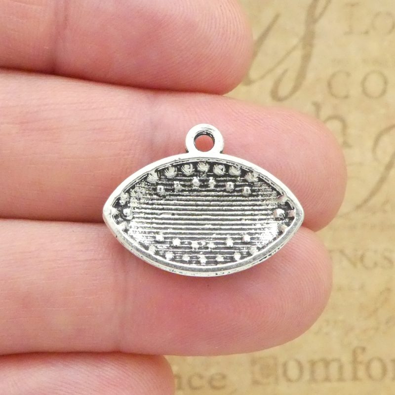 2 Flat Silver Football Charm Sports Pendant with Crystal Accents 19x24mm by TIJC SP1316 - Image 6