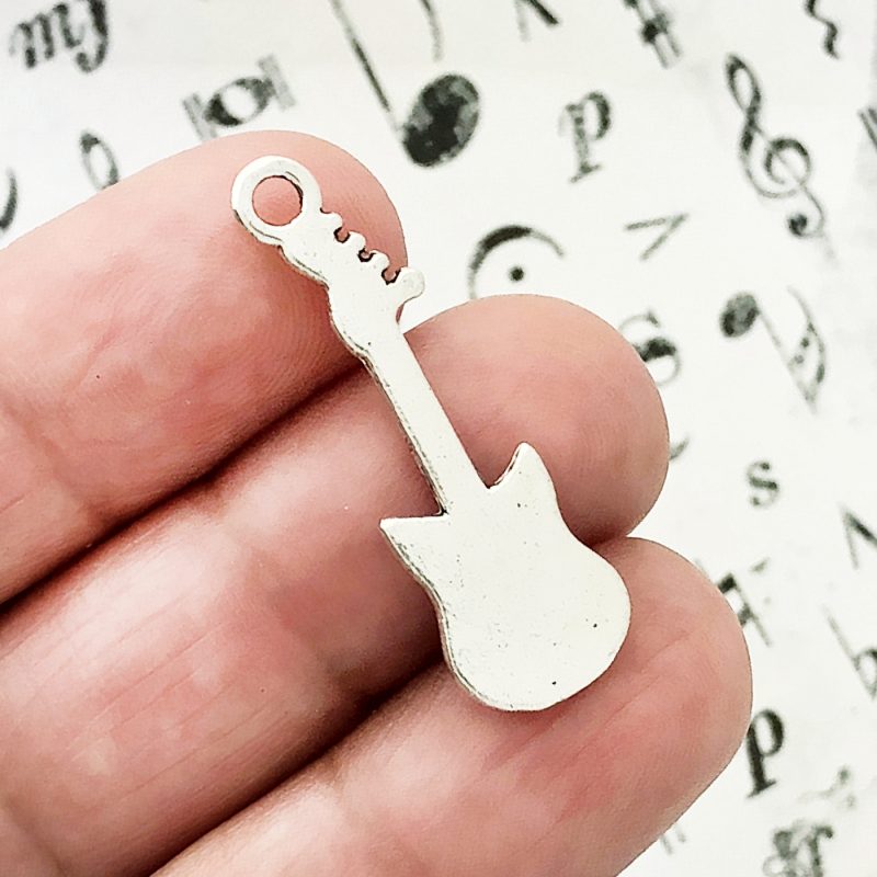 10 Electric Guitar Charm Music Silver by TIJC SP0116 - Image 2