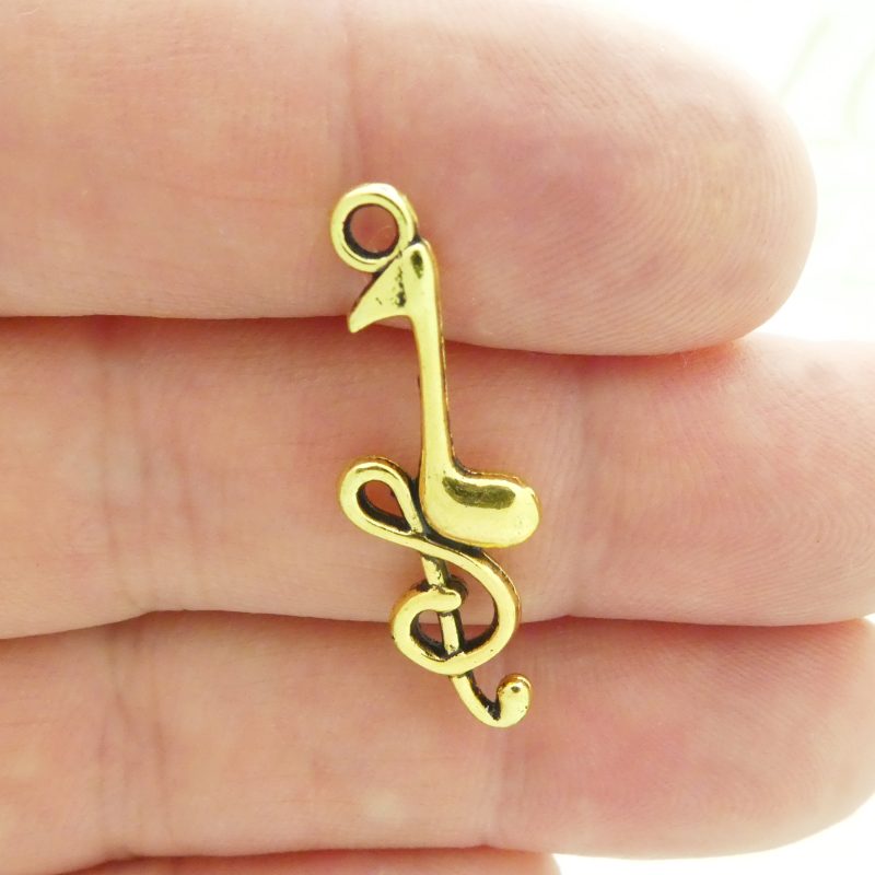 10 Gold Music Note Charm Pendant 32x11mm by TIJC SP1193 - Image 5